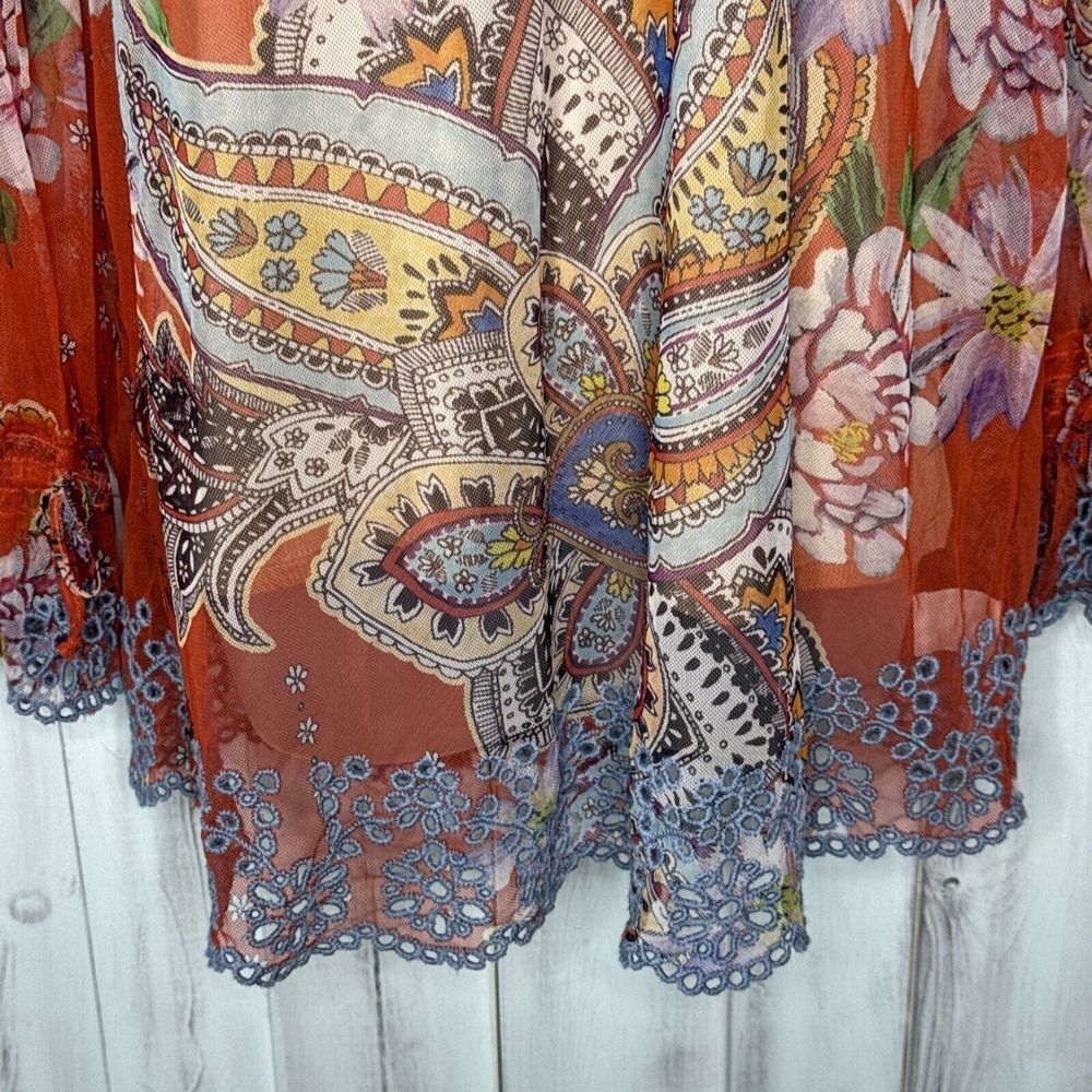 NWT WOMENS‎ JOHNNY WAS BIYA ORANGE COLORFUL PAISLEY EYELET MESH BLOUSE W/ SLIP M - Picture 2 of 16